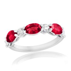 Oval Ruby and 5/8ctw Diamond White Gold Band Ring
