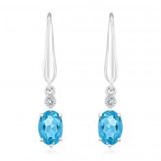 Oval Swiss Blue Topaz and Created White Sapphire Leverback Earrings