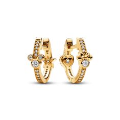 Pandora - Disney, Mickey Mouse & Minnie Mouse Sparkling Gold-Plated Hoop Earrings