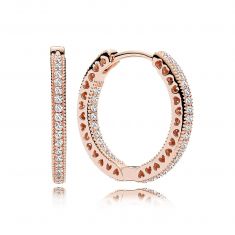 Pandora Hearts of Pandora Inside Out Hoop Earrings, Clear Cubic Zirconia, 20mm, Rose Gold-Plated