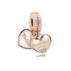 Pandora Mother and Daughter Hearts Dangle Charm, Silver Enamel and Clear Cubic Zirconia, Rose Gold-Plated
