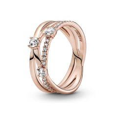 Pandora Sparkling Triple Band Ring, Rose Gold-Plated