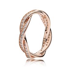 Pandora Twist of Fate Ring with Clear Cubic Zirconia, Rose Gold-Plated