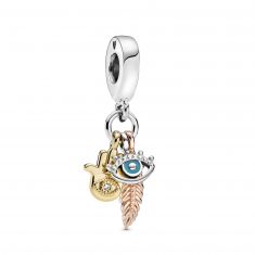 Pandora Hamsa, All-seeing Eye & Feather Spirituality Dangle Charm, Gold-Plated