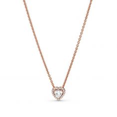 Pandora Sparkling Heart Collier Necklace, Rose Gold-Plated