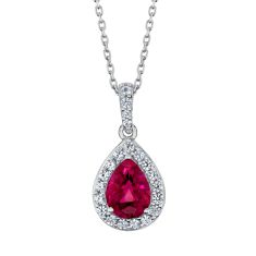 Pear-Shaped Created Ruby and Created White Sapphire Sterling Silver Pendant Necklace
