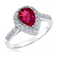 Pear-Shaped Created Ruby and Created White Sapphire Sterling Silver Ring