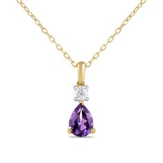 Pear Amethyst and 1/8ct Lab Grown Diamond Yellow Gold Pendant Necklace