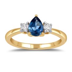 Pear Blue Sapphire and 1/4ctw Lab Grown Diamond Yellow Gold Ring
