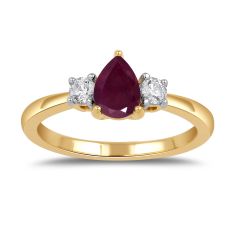 Pear Ruby and 1/4ctw Lab Grown Diamond Yellow Gold Ring