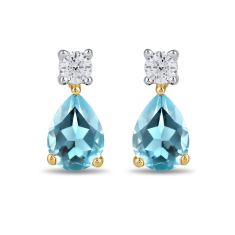 Pear Swiss Blue Topaz and 1/4ctw Lab Grown Diamond Yellow Gold Earrings
