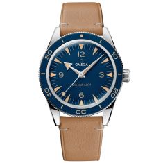 Previously Owned OMEGA Seamaster 300 Blue Dial Beige Leather Strap Watch 41mm - O23432412103001