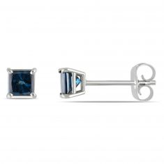 1/2ctw Princess Blue Diamond Solitaire White Gold Earrings