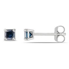 1/4ctw Princess Treated Blue Diamond White Gold Solitaire Earrings