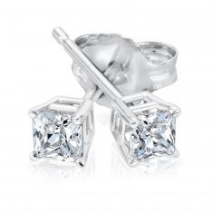 1/3ctw Princess Diamond Solitaire White Gold Stud Earrings - Classic