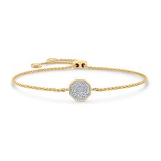 1/6ctw Diamond Pavé Yellow Gold Octagon Bolo Bracelet