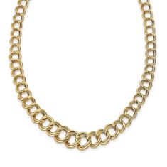 Yellow Gold Semi-Solid Fancy Graduated Double Link Chain Necklace | 14.25mm | 18 Inches