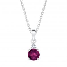 Rhodolite Garnet and Created White Sapphire Sterling Silver Pendant Necklace