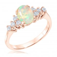 Oval Opal and 1/3ctw Diamond Rose Gold Ring - Watercolor Collection