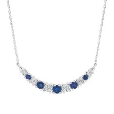 Blue Sapphire and Diamond Curved Bar White Gold Necklace - Watercolor Collection