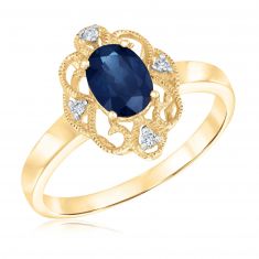 Oval Blue Sapphire and Diamond Yellow Gold Ring - Watercolor Collection