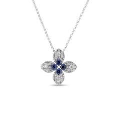 Roberto Coin Love in Verona 1/2ctw Diamond and Blue Sapphire Flower White Gold Necklace