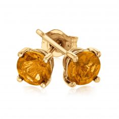 Round Citrine Yellow Gold Solitaire Stud Earrings