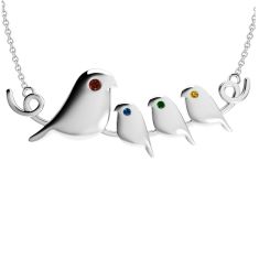 Mother's Custom Birthstone Birds on Branch Family Necklace (2-4 Gemstones)