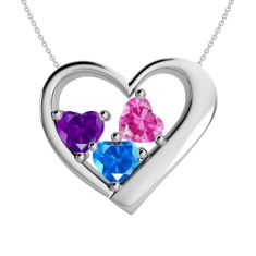 Mother's Heart Custom Birthstone Engravable Family Necklace (2-3 Gemstones)