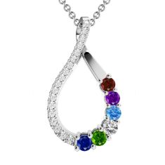 Mother's Custom Birthstone and Created White Sapphire Teardrop Pendant Necklace (2-6 Gemstones)