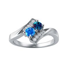 Couple's Custom Birthstone and Created White Sapphire Engravable Bypass Ring