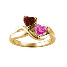 Couple's Custom Birthstone Double Heart Twist Engravable Ring