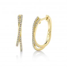 Shy Creation 1/5ctw Diamond Yellow Gold Bypass Hoop Earrings