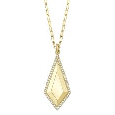 Shy Creation 1/8ctw Diamond Geo Cut Paperclip Link Yellow Gold Pendant Necklace