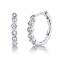 Shy Creation Diamond Huggie Hoop White Gold Earrings 1/10ctw
