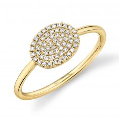 Shy Creation Diamond Pavé Oval Yellow Gold Ring 1/6ctw