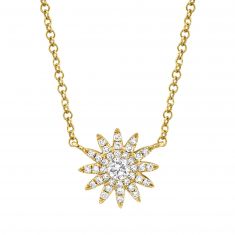 Shy Creation Diamond Sunburst Yellow Gold Necklace 1/6ctw