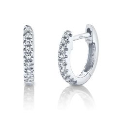 Shy Creation Round Diamond Petite Huggie Hoop White Gold Earrings 1/20ctw