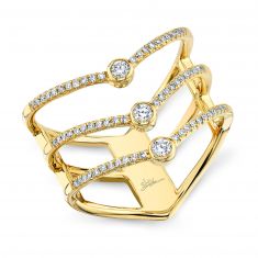 Shy Creation Three-Row Diamond Chevron Yellow Gold Ring 1/3ctw - Size 7