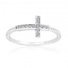 Sterling Silver Diamond Accented Sideways Cross Ring