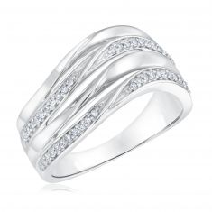 Sterling Silver Diamond Wave Ring 1/5ctw