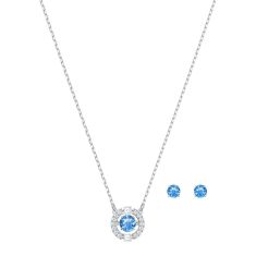 Swarovski Crystal Blue Sparkling Dance Necklace and Earrings Set, Rhodium-Plated