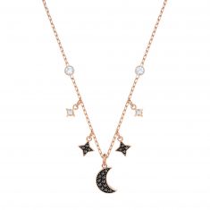 Swarovski Crystal Duo Moon Black Rose Gold-Tone Necklace