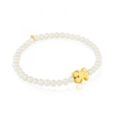 TOUS Freshwater Cultured Pearl Strand Bracelet with 18k Yellow Gold Sweet Dolls Bear