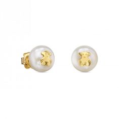 TOUS Sweet Dolls Freshwater Cultured Pearl and Gold Bear Stud Earrings