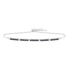 1ctw Treated Black Diamond and Diamond Sterling Silver Bolo Bracelet