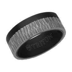 TRITON Black and Grey Tantalum Asymmetrical Comfort Fit Wedding Band 8mm