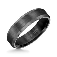 TRITON Black Tungsten Carbide Bevel Edge Comfort Fit Band 6mm