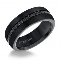 TRITON Black Tungsten Carbide Black Sapphire Eternity Comfort Fit Wedding Band 8mm