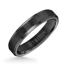 TRITON Black Tungsten Carbide Brush Finish Beveled Edge Comfort Fit Wedding Band 4mm